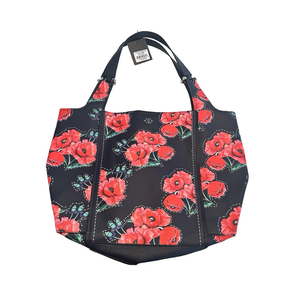 Nanette Lepore Athena Shoulder Bag Navy Rose Red Poppy Floral Saffiano Tote NEW